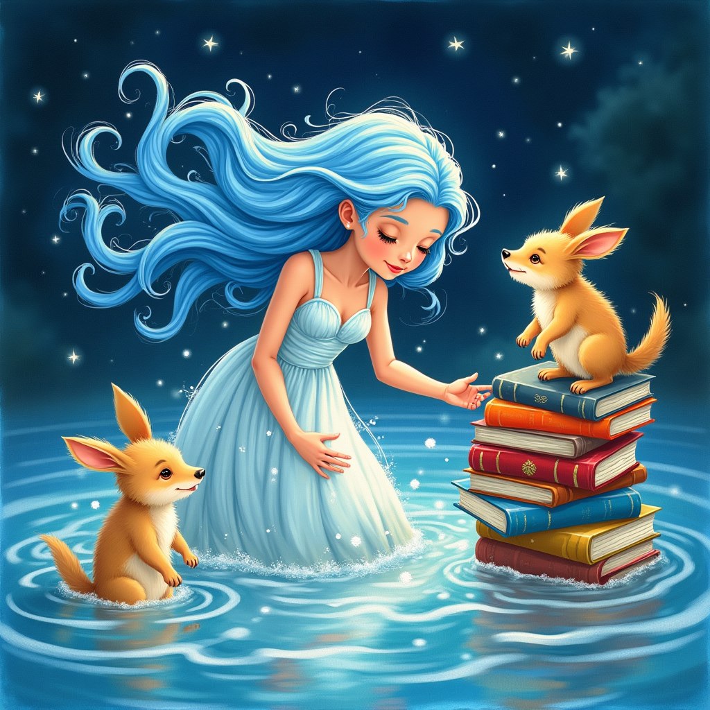 River with quokkas and books